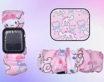Cute TV Anime Cartoon White Puppy Character Fabric Scrunchie Smart Watch Wristband