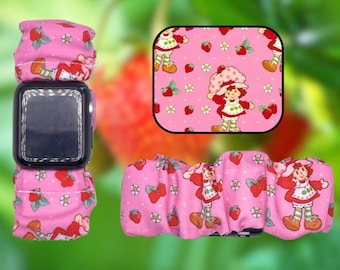 Pulsera de tela con coletero y pulsera de reloj inteligente con el personaje de la muñeca Strawberry Girl de la serie animada de los años 80