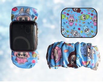 Llavero favorito con temática de muñeca monstruo traviesa, coletero de tela, pulsera para reloj inteligente