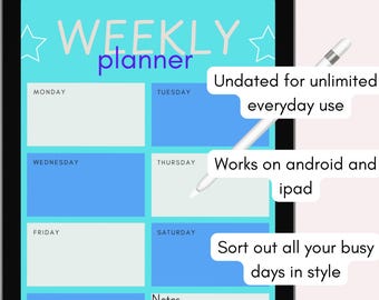 Blue Weekly Planner Printable, Simple Digital Planner with Notes Section, PDF To-Do List & Schedule, Instant Download Productivity template