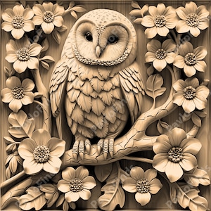 File PNG con incisione laser digitale, immagine fotografica con illusione 3D, intaglio del legno, Lightburn, Xtool, Glowforge, Co2 K40, CNC, gufo della foresta