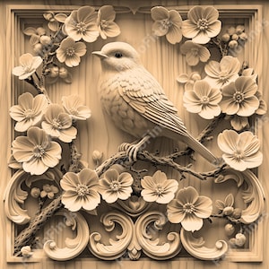 Laser Burn Engrave PNG Digital File, 3D Illusion Photo Picture, Wood Cut Carve, Lightburn, Xtool, Glowforge, Co2 K40, CNC, bird nightingale