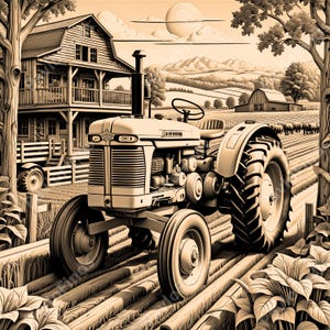 Laser Burn Engrave PNG File, 3D Illusion Image Photo, Wood Cut Carve Digital, Lightburn, Xtool, Glowforge, Co2, CNC, farm harvester, tractor