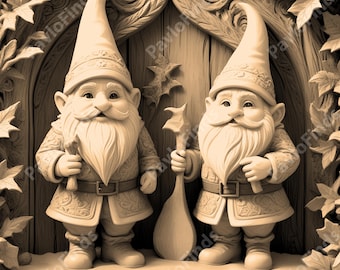 Laser Burn Engrave PNG File, 3D Illusion Image Photo, Wood Cut Carve, Lightburn, Xtool, Glowforge, Co2 K40, CNC, santa, christmas, gnomes