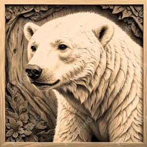 Laser Burn Engrave PNG File, 3D Illusion Image Photo, Wood Cut Carve, Lightburn, Xtool, Glowforge, Co2, CNC, angry wild grizzly, polar bear