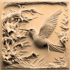 Laser Burn Engrave PNG File, 3D Illusion Image Photo, Wood Cut Carve, Lightburn, Xtool, Glowforge, Co2 K40, CNC, flowers, bird, hummingbird
