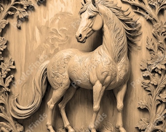 Laser Burn Engrave PNG File, 3D Illusion Image Photo, Cut Carve Digital, Lightburn, Xtool, Glowforge, Co2, CNC, animals, stallion, horse png
