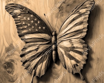 Laser Burn Engrave PNG, 3D Illusion Image Photo, Wood Cut Carve, Lightburn, Xtool, Glowforge, Co2, american flag, dragonfly, butterfly png