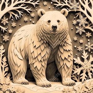 Laser Burn Engrave PNG File Digital, 3D Illusion, Wood Cut Carve, Lightburn, Xtool, Glowforge, Co2 K40, CNC, grizzly, christmas polar bear