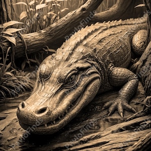 Laser Burn Engrave PNG File, 3D Illusion Image Photo, Wood Cut Carve Digital, Lightburn, Xtool, Glowforge, Co2, CNC, crocodile, alligator