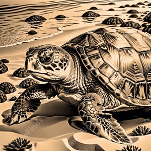 Laser Burn Engrave PNG File, 3D Illusion Digital Image Photo, Wood Cut Carve, Lightburn, Xtool, Glowforge, Co2,CNC, Ocean, Beach, Sea Turtle