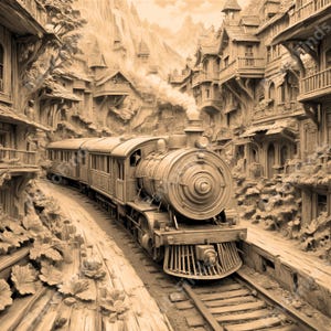 Laser Burn Engrave PNG File, 3D Illusion Image Photo, Cut Carve Digital, Lightburn, Xtool, Glowforge, Co2, CNC, railway station, train png