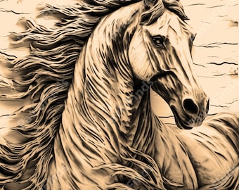 Laser Burn Engrave PNG File, 3D Illusion Image Photo, Cut Carve Digital, Lightburn, Xtool, Glowforge, Co2, CNC, animals, stallion, horse png