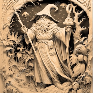 Laser Burn Engrave PNG File, 3D Illusion Image Photo, Cut Carve, Lightburn, Xtool, Glowforge, Co2, CNC, witch, sorcerer, magic wizard png