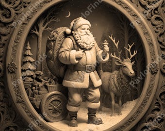 Laser Burn Engrave PNG File, 3D Illusion Image, Wood Cut Carve, Lightburn, Xtool, Glowforge, Co2 K40, CNC, christmas tree, deer, dear santa