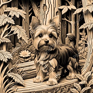 Laser Engrave Burn PNG Digital File, 3D Illusion, Wood Cut Carve, Lightburn, Xtool, Glowforge, CO2 K40, CNC, pet puppy dog Yorkshire Terrier