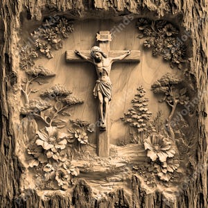 Lasergravering, digital PNG-fil, 3D-illusionsbild, träsnideri, Lightburn, Xtool, Glowforge, CO2 K40, CNC, religiöst kors Jesus