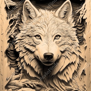 Laser Burn Engrave PNG File, 3D Illusion Photo Image, Cut Carve Wood Digital, Lightburn, Xtool, Glowforge, Co2, wild dog, coyote, wolf png