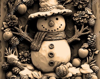 Laser Burn Engraving, PNG Digital File, 3D Illusion, Wood Cut Carve, Lightburn, Xtool, Glowforge, CO2 K40, CNC, christmas, claus, snowman