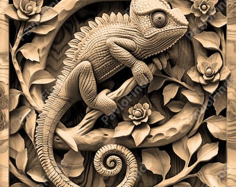 Laser Burn Engrave, PNG Digital File, 3D Illusion Image Photo Picture, Wood Cut Carve, Lightburn, Xtool, Glowforge, Co2, CNC, chameleon png
