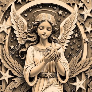 Gravure au laser fichier PNG, illusion photo 3D, découpe numérique, gravure à la lumière, Xtool, Glowforge, Co2 k40, CNC, religieux, ailes, ange