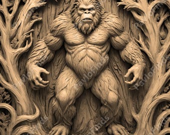 Laser Burn Engrave PNG File, 3D Illusion Image Photo, Cut Carve Digital, Lightburn, Xtool, Glowforge, Co2, CNC, snowman, sasquatch, yeti png