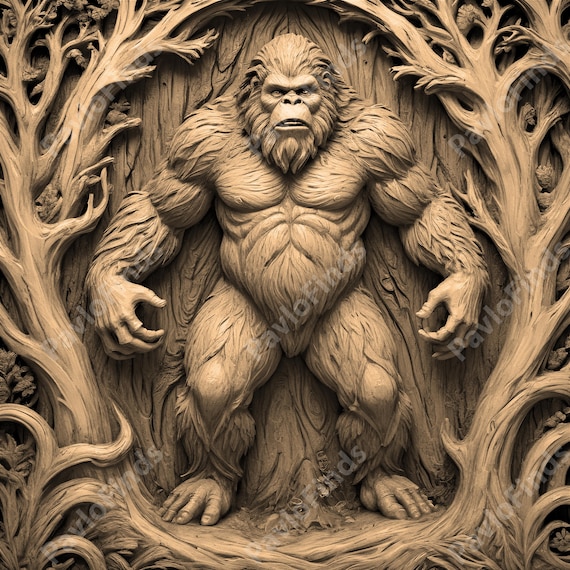Laser Burn Engrave PNG File, 3D Illusion Image Photo, Cut Carve Digital, Lightburn, Xtool, Glowforge, Co2, CNC, snowman, sasquatch, yeti png
