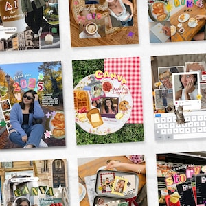 Plantilla de publicación de Instagram con estilo de álbum de recortes, collage de fotos, Canva PRO (descarga digital)