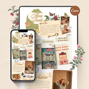 Bookstagram-webbmall, Cottage Core digital scrapbook-länk i bio (redigerbar i Canva, direktnedladdning)