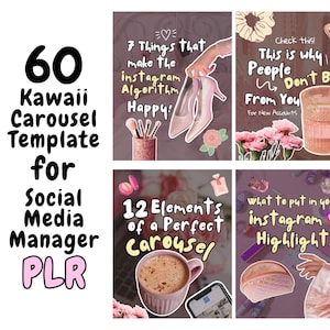 Instagram Karussell-Vorlagen für Social-Media-Manager PLR | Ästhetische Rosa Kawaii LinkedIn TikTok Karussell Bearbeitbare Canva Vorlage