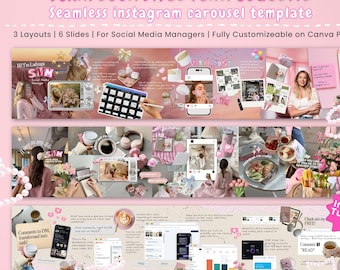 Seamless Carousel Template | Pink Coquette Scrapbook Style Instagram Posts for Social Media Managers