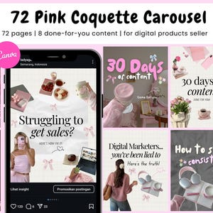 Modelli animati di carosello di Instagram con diritti di rivendita PLR / Modelli Canva Pink Coquette per venditori di prodotti digitali