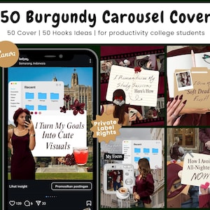 Bold Carousel Cover Templates with Resell Rights PLR | Aesthetic Burgundy Canva Templates for Instagram Pinterest and LinkedIn