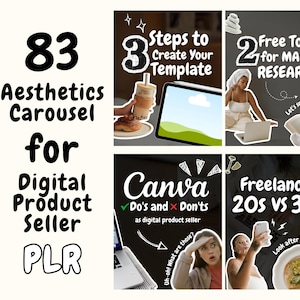 Aesthetic Carousel Templates Instagram for Digital Product Seller PLR | TikTok Carousel Editable Viral Canva Template