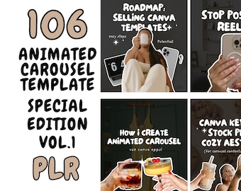 Animated Instagram Carousel Canva Template PLR | 106 Aesthetic Editable Carousel for Digital Product Seller Private Label Rights