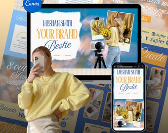 Plantilla de portafolio UGC de Canva / Página de inicio primaveral en amarillo y azul para creadores de contenido