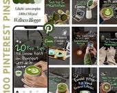 Canva Pinterest Templates | 100 Cozy Matcha Vibes Blogger Kit