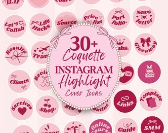30+ Instagram Highlight Covers Pink Coquette, Feminine Story Icons (JPEG & Canva)