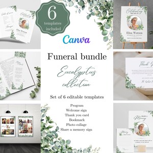 Funeral BUNDLE Set, Greenery Memorial Package, Celebration of Life Templates, In Loving Memory Suite, Invitation, Thank you, Card Evite