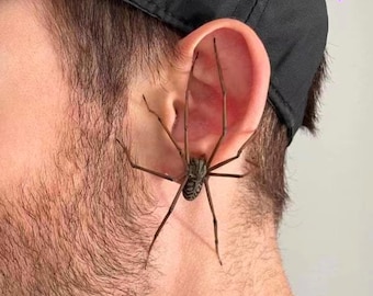 Spider Ear Hook Earring | Lightweight Creepy-Cute Ear Cuff | Halloween Costume Jewelry | Goth Punk Statement Earring Unisex Spider Accessory