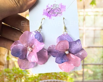 Handmade Real Flower Resin Earrings | Pink & Purple Pressed Floral Dangle Earrings | Lightweight Botanical Jewelry Gift for Her