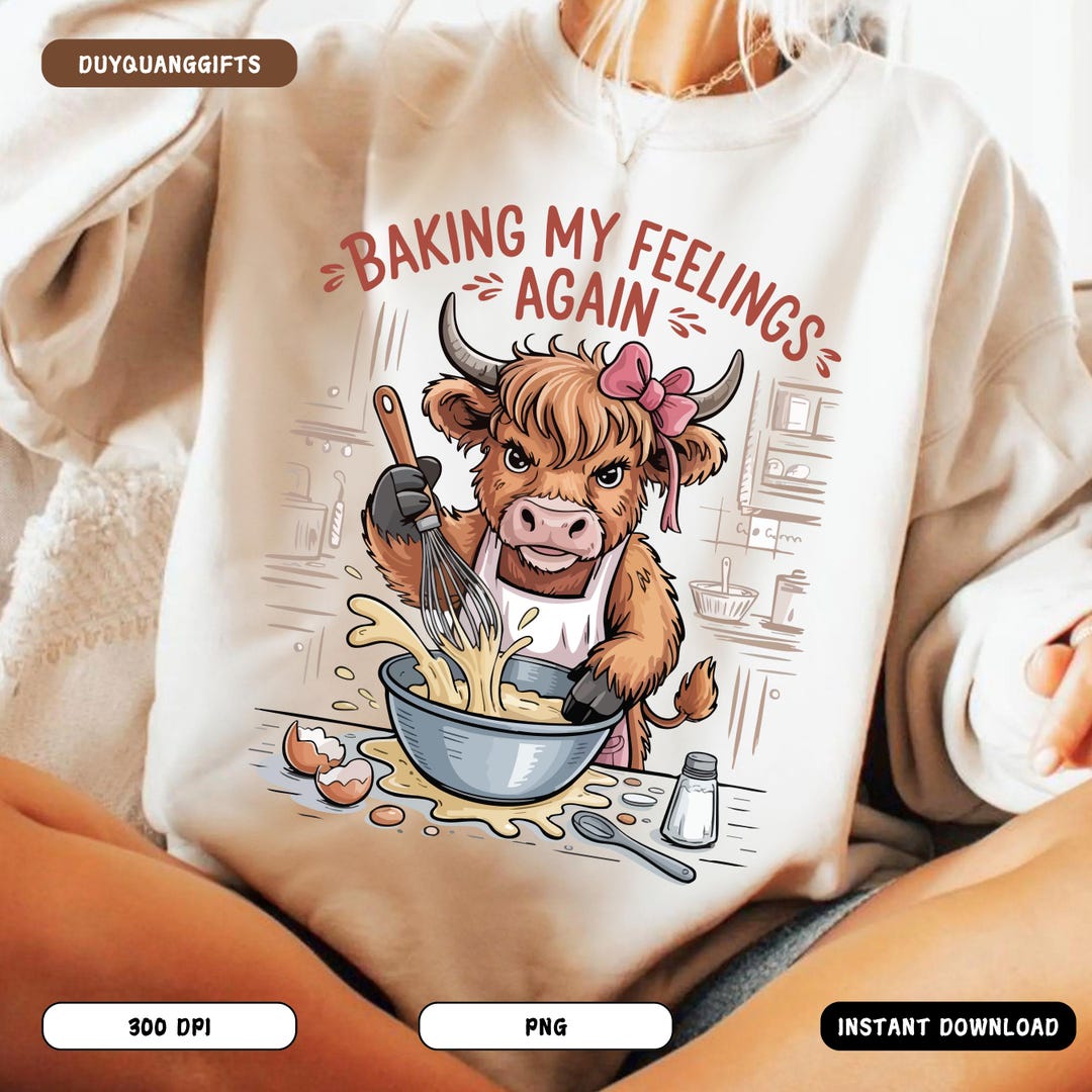 Baking My Feelings Again PNG, Funny Baking Quote PNG, Highland Cow ...