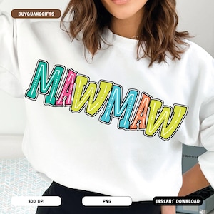 Colorful Mawmaw PNG, Happy Mother&#39;s Day Gift Clipart, Trendy Grandma Sublimation, Retro Grandmother Shirt Design, Digital Download, Mom Png