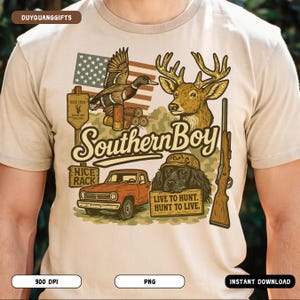 Southern Boy Collage PNG, Western Hunting Shirt Design, Duck Deer Dog and Truck PNG, Local Country Boy Sublimation PNG, Camo Vintage Png