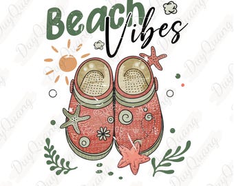 Vintage Beach Vibes png, retro crocs zomershirtontwerp, hallo zomer T-shirt png, trendy coquette strand zomer clipart, grappige pantoffels png