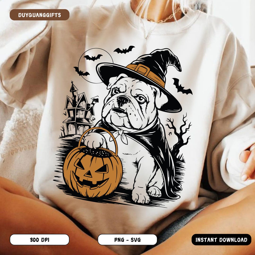 Halloween Bulldog PNG SVG, Cute Dog Mom Shirt PNG, Spooky Season ...