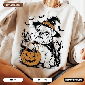 Halloween Bulldog PNG SVG, Cute Dog Mom Shirt PNG, Spooky Season Sublimation Design, Funny Ghost Puppy Clipart, Fall Dog Lover Shirt Png