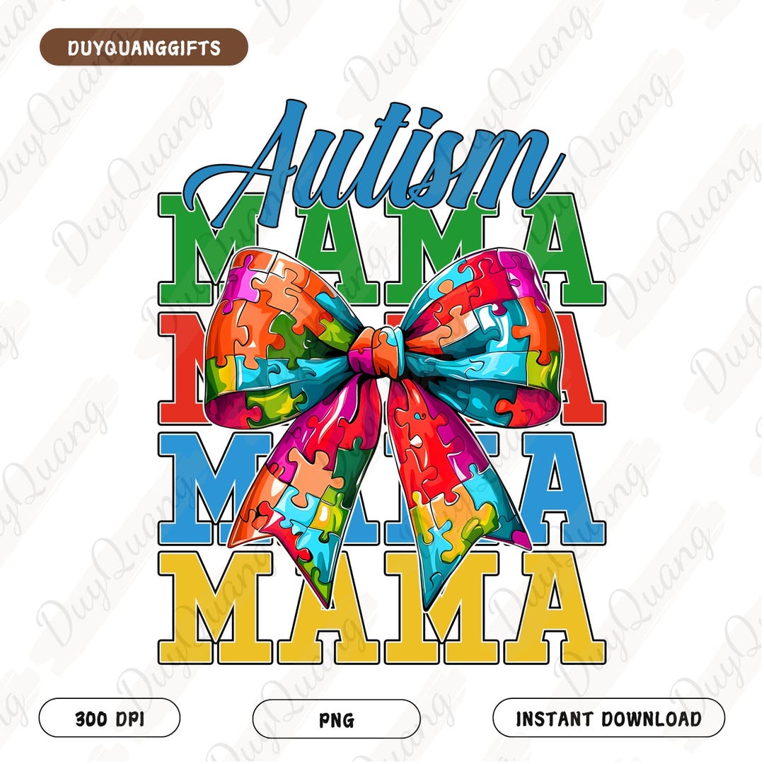 Autism Mama PNG, Autism Awareness Coquette Png, Retro Autism Mom Bow ...