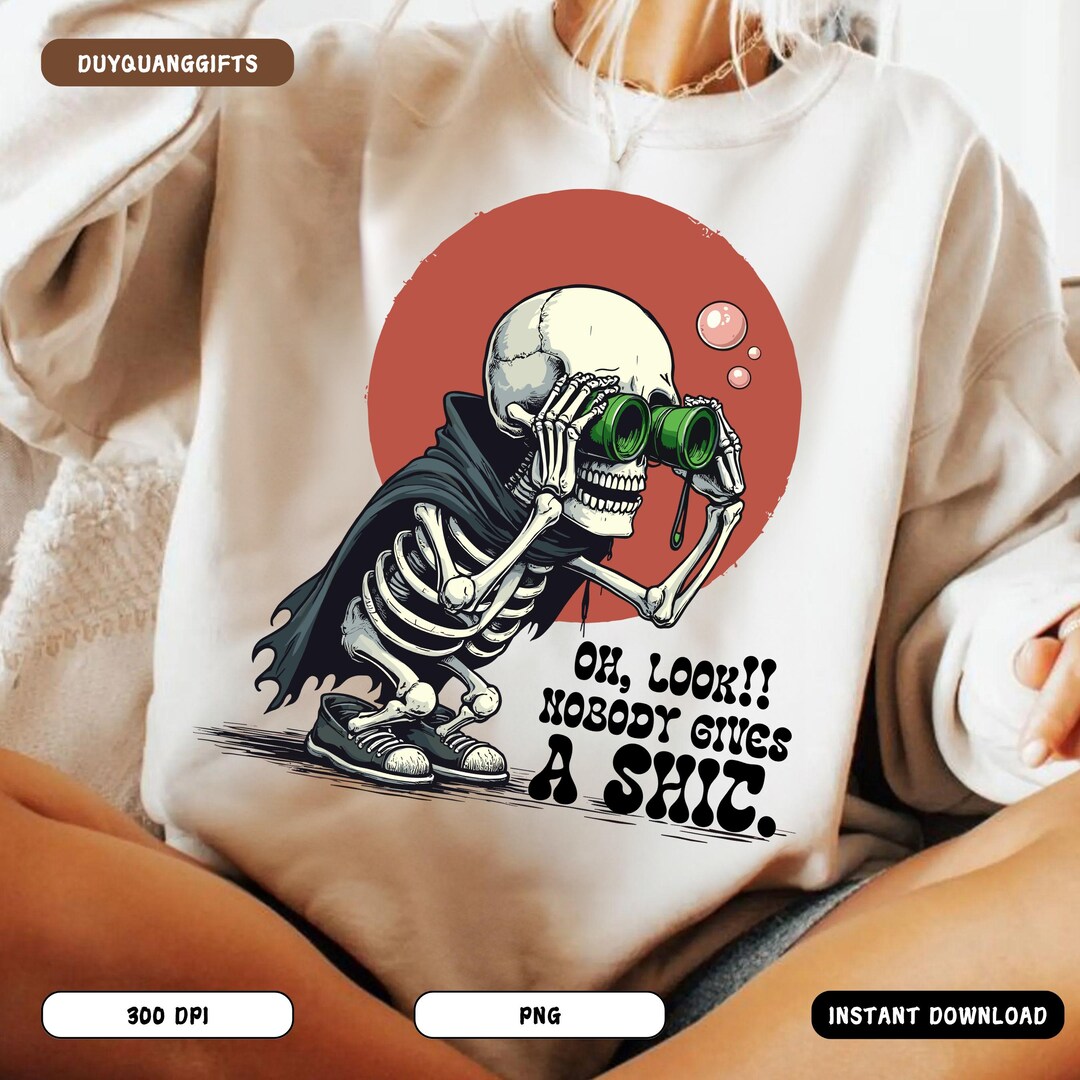 T-shirt Skeleton Halloween 'Oh Look Nobody Gives' – Gildan Nera, Cotone, Unisex