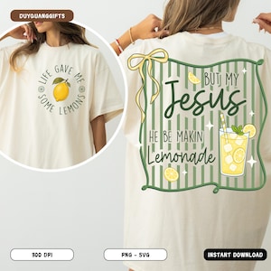 Può includere: T-shirt color crema con la scritta "SOME LIFE GAVE ME LEMONS" sul davanti e "BUT MY JESUS HE BE MAKIN LEMONADE" sul retro. Il disegno sul retro include un bicchiere di limonata e fette di limone.